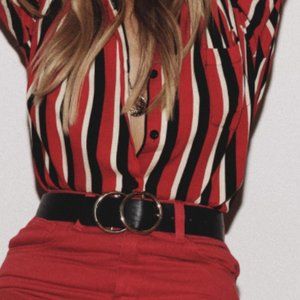 Golden Girl Black Faux Leather Belt w/ Gold Buckle